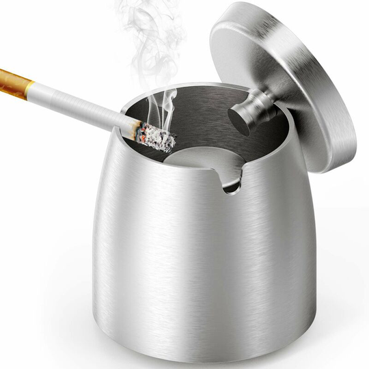 Soekavia - Outdoor ashtray with cover Large stainless steel wind ashtray Outdoor and indoor ashtray Table ashtray with non-slip base for office