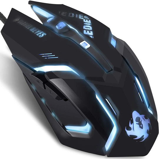 Soekavia - Wired Gaming Mouse usb Silent Click 7 Colors Backlit Optical Game Mice Ergonomic Full Size Mouse with 3200 DPIp (Black)