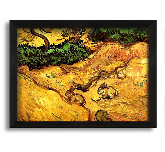 Van Gogh Field with Two Rabbits - Picture Frame Painting on Canvas