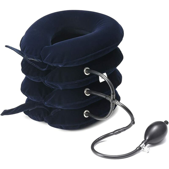Cervical Traction Cushion Inflatable Cervical Collar with 4 Layers Adjustable Neck Cervical Brace, 35 × 25 cm, Navy Blue
