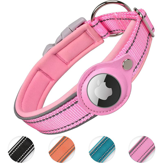 Padded Dog Collar for AirTag, Apple Airtag Reflective Dog Collar, Integrated Air Tag for Small, Medium, Large Dogs, [Pink - Size s]
