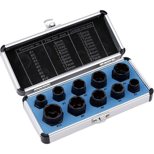 Denuotop - 10pcs Drive Socket 9-19mm Damaged Nut Stud Extractor Bolt Remover Locking Set Threading Tools Kit,Other Garden Tools