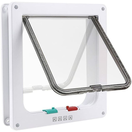 4 Position Cat Flap Cat Flap with Tunnel Cutout Cover Dog Cat Flap Cat Door with Lock Small Pet Cat Flaps Cat Mate Lockable Easy to Install White (l)