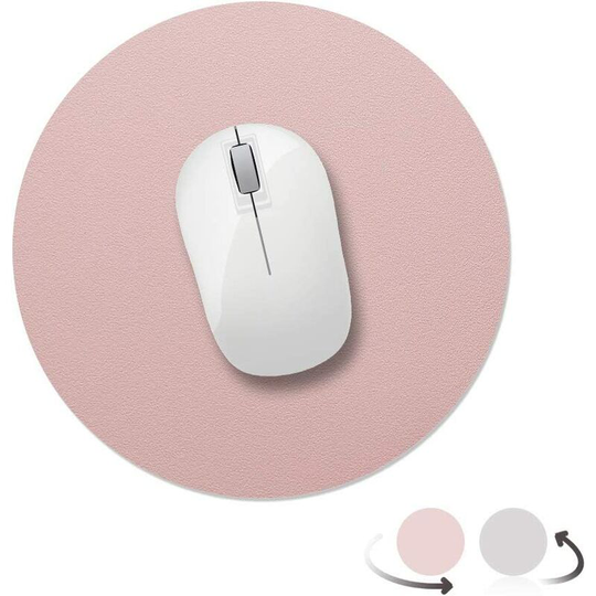 Perle Rare - Round Mouse Pad 220x220x2mm, Non-Slip Waterproof pu Leather Desk Mat for Computer Keyboard Gaming Double Sided, Nude Pink/Silver