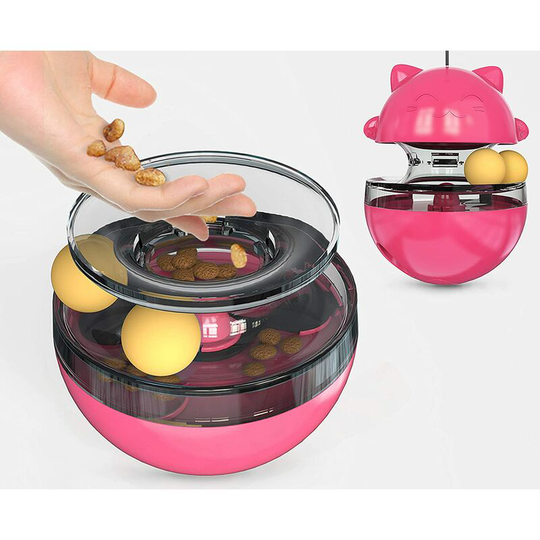 Cat Tumbler Toys Food Dispenser Slow Feeder for Cat and Kitten Exercise Anxiety Ease Interactive Training Fun Cat Stick Toys (Magenta)