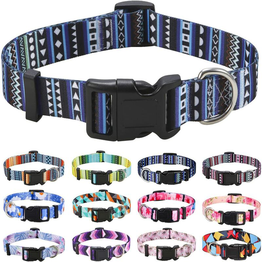 Dog Collar, Trendy Pattern with Quick Release Buckle, Bohemian, Flower, Geometric, Tribal Design, Classic Collar, for Small, Medium and Large