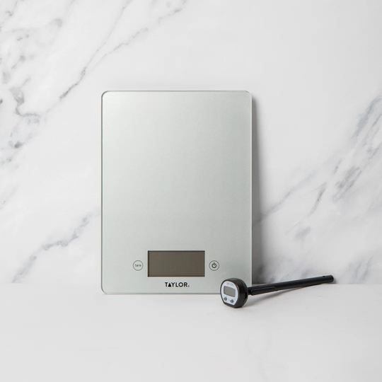 Taylor Set of Gift-Boxed Pro Glass Digital Kitchen Scale 5kg, Pro Thermometer