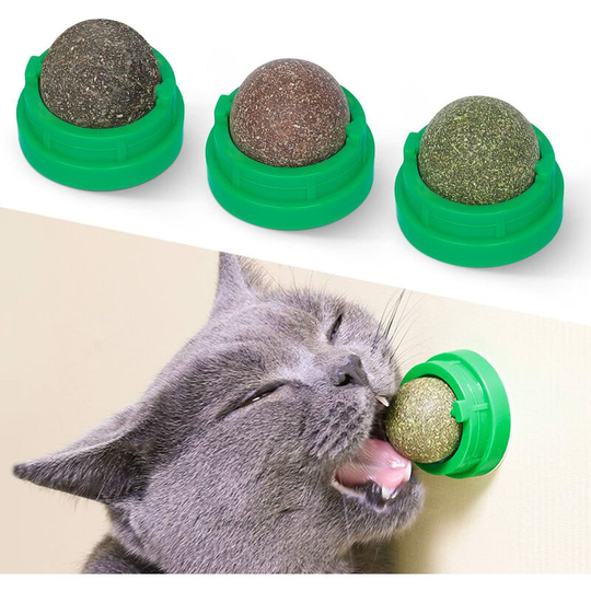 3 Silvervine Catnip Balls, Edible Kitty Toys for Cats Lick, Safe Healthy Kitten Chew Toys, Teeth Cleaning Dental Cat Toy, Cat Wall Treats
