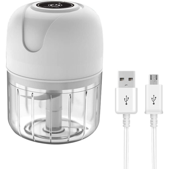 250ML Electric Garlic Press Mini Blender Chopper Cordless Chopper with usb Charging for Meat, Fruits, Vegetables, Ginger, Onion, Garlic, Nuts(White)