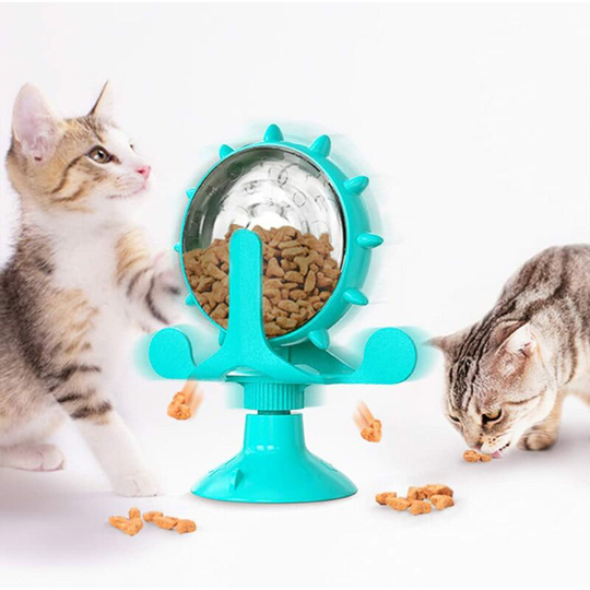 1 Piece Cat Toy Windmill, Cat Windmill Spins, Ferris Wheel Interactive Cat Toy, 360° Rotating Food Leak Toy Blue