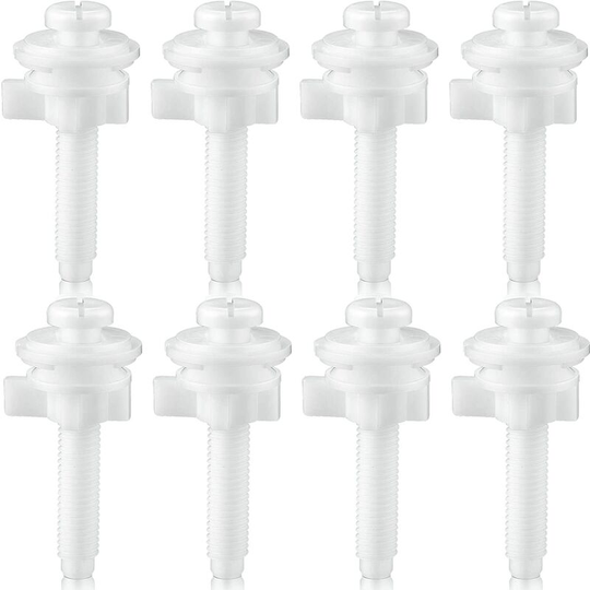 Aougo - Replacement Plastic Toilet Seat Screws for Toilet Seat with Nuts and Plastic Washers Parts Kit for Fixing Upper Toilet Seat, White (8 Pieces)