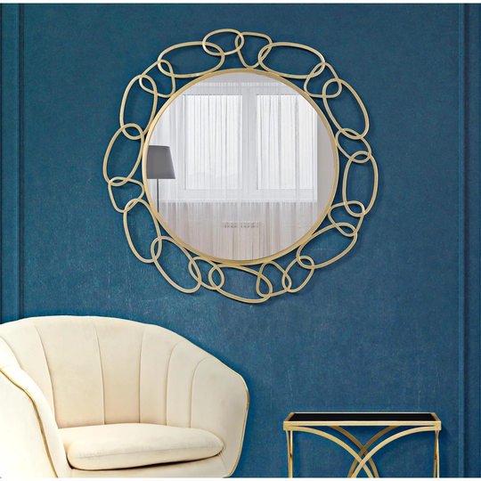 Pettaway Round Metal Framed Wall Mounted Accent Mirror in Gold