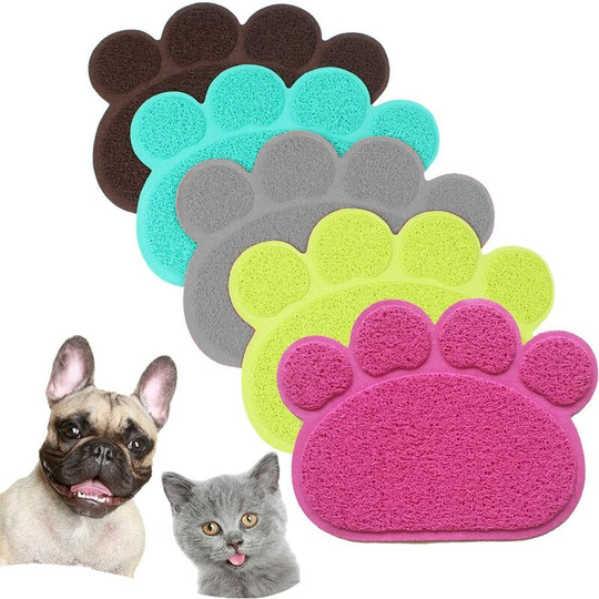 Pvc Pet Dog Cat Puppy Kitten Dish Bowl Food Water Placemat Mat Paw Shape (Blue)