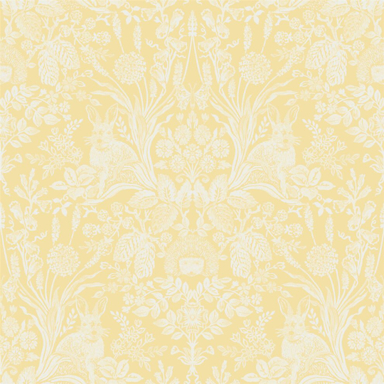 Animal Print Floral Wallpaper Flowers Hedgehogs Rabbits Butterflies Yellow