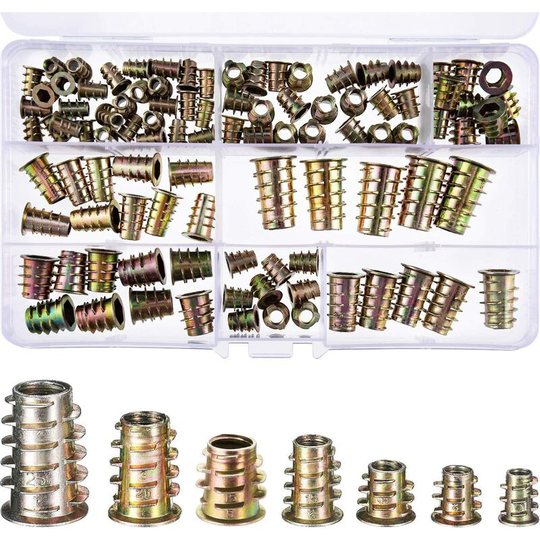 Betterlifegb - 100 Pieces M4/ M5/ M6/ M8/ M10 Zinc Alloy Furniture Hex Socket Screw Inserts Threaded Insert Nuts Assortment Tool Kit for Wood