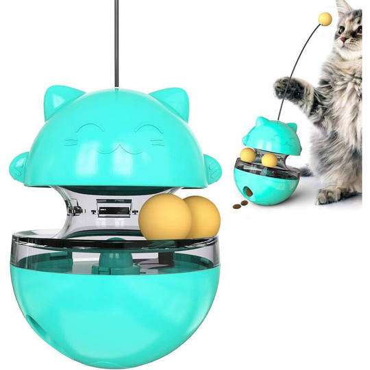 4 in 1 Cat Toy, Interactive Cat Ball with Double Ball, Interactive Cat, Easy-to-Clean Cat Food Dispenser Toy, Interactive Cat Toy with Cat Stick