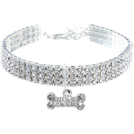 Bone Shaped Adjustable Crystal Rhinestone Pet Collar - Small Pet Collar(L)