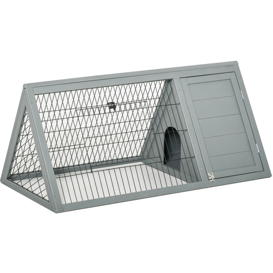 Pawhut - Wooden Rabbit Hutch Triangle Bunny Ferret Cage Guinea Pig Run Grey - Grey