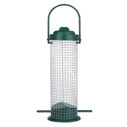 Hanging bird feeder with perch Plastic mesh suet tube Metal bird feeder