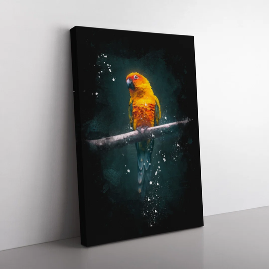 Perched Parrot Paint Splash - Wrapped Canvas Graphic Art