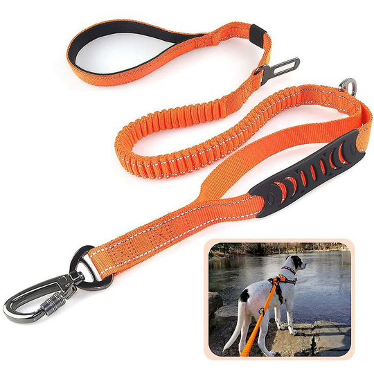 Naxunnn - Heavy Duty Dog Leash For Large Dogs Up To 40kg, Reflective Dog Walking Training Shock Absorbing Bungee Leash With Car Seat Belt Buckle, 2