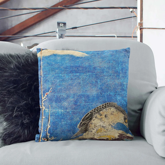 Hawk Perched on a Branch by Isoda Koryusai Cushion with Filling