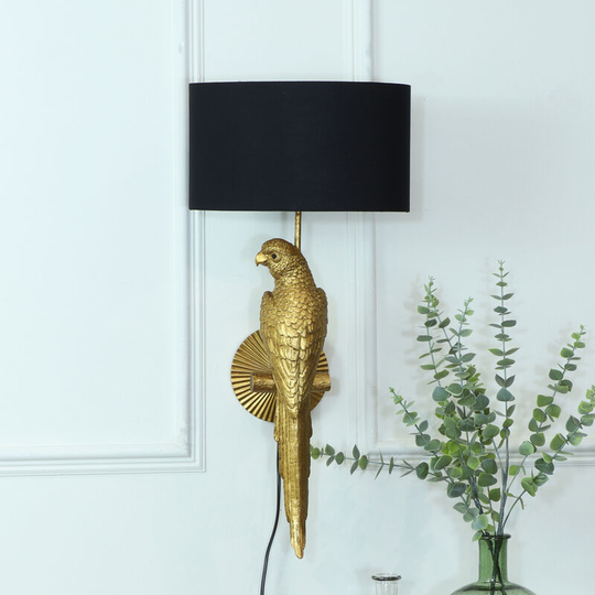 Melody Maison - Gold Parrot Wall Light with Black Shade - Gold / Black