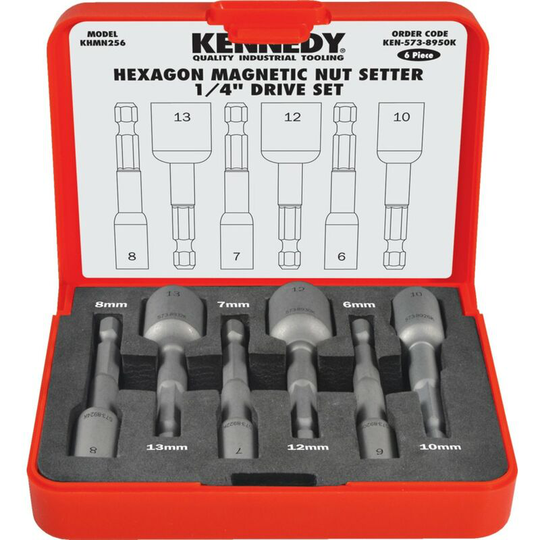6PC Hexagon Magnetic Nut Setter 1/4' Drive Set - Kennedy