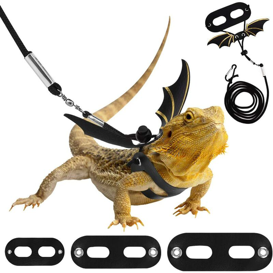 3 Pack Bardu Dragon Harness Lizard Adjustable Leash, Leather Reptile Harness, with Bat Wings, Harness for Small Animal Amphibian Lizard Reptiles,