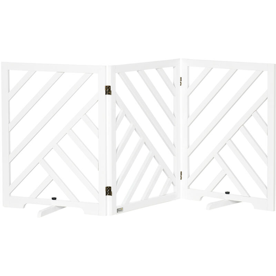 Wooden Pet Gate Foldable Freestanding Pet Gate w/ Three Panels - White - White - Pawhut