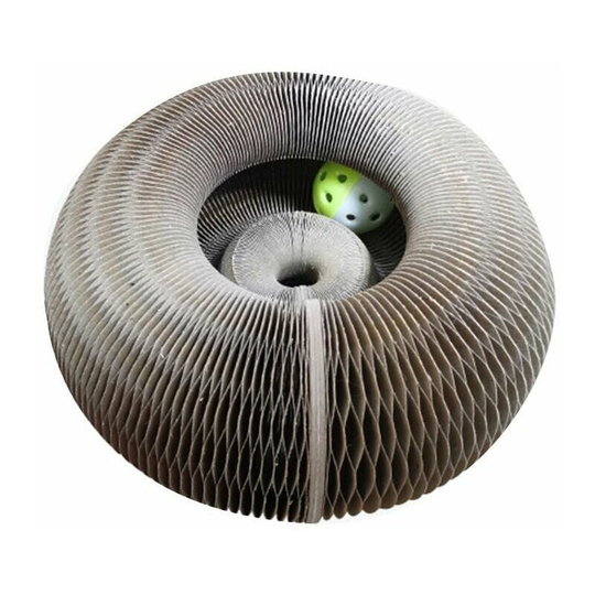 Cat Scratcher, Multifunctional Foldable High Density Corrugated Cardboard Scratching Toy with Round Balls for Cat Kitten, Beige