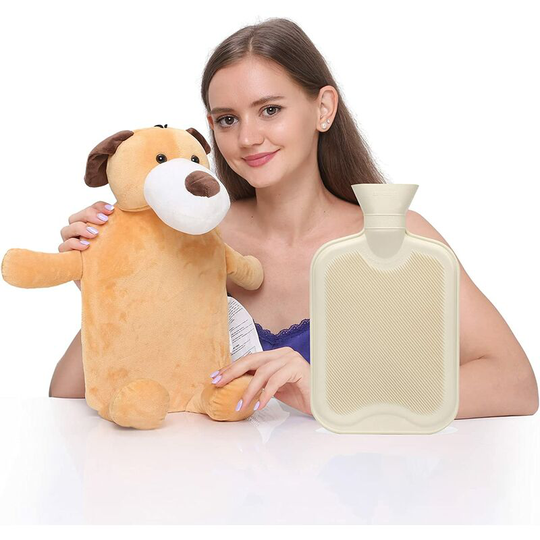 2 Liter Large Rubber Hot Water Bottle with Animal Cover, Bring a Little Comfort to Your Family This Winter with a Puppy Hot Water Bottle, 65 Fl Oz