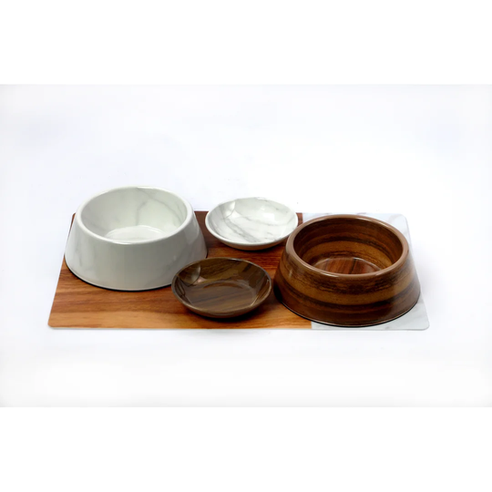 Myah 4 Piece Marble & Acacia Wood Effect Bowl Set