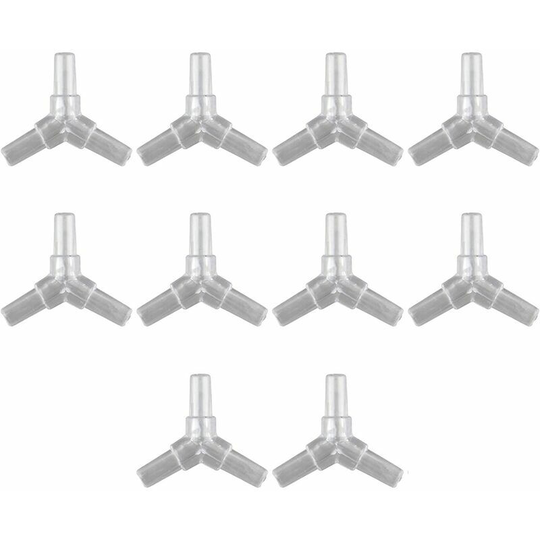 Echoo - 10pcs 4mm 3 Way Aquarium Clear Plastic Air Hose Connector