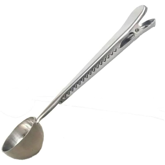 Stainless Steel Clip on Teaspoons, 2 in 1 Long Handle Teaspoons, Tea Bean Measuring Spoon, (Silver)