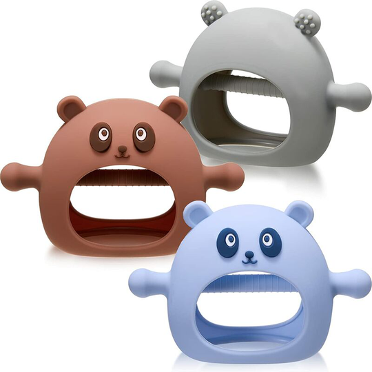 Betterlifegb - 3 Packs Panda Baby Teething Toys for Babies 3 Months+ Silicone Baby Never Drop Teething Toys Anti Dropping Wearable Teething Mittens