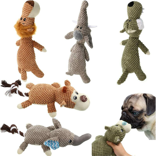 Briday - 6 Pieces Dog Squeaky Toys Dog Soft Toys Corduroy Dog Chew Toys Stuffed Dog Cleaning Teeth Toys for Small and Medium Dogs and Cats