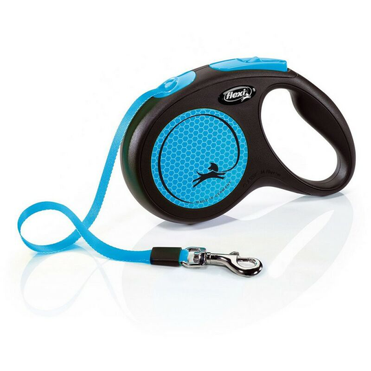 Medium Neon Taped Retractable Dog Lead (5m) (Blue/Black) - Blue/Black - Flexi