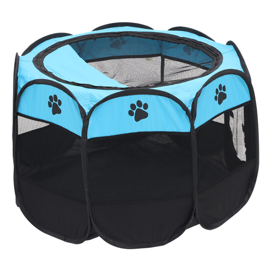 Portable foldable puppy dog pet cat rabbit guinea pig fabric play fence kennel tent (91*91*58cm Blue) - Muff