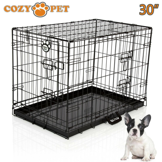 Dog Cage Cozy Pet Puppy Crate Black Folding 30 in Medium Crate DC30B