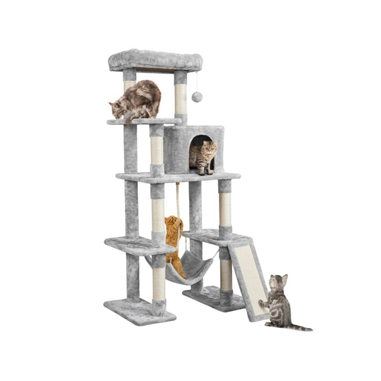 63in Tall Cat Tree Large Cat Tower, Light Gray - light gray - Yaheetech