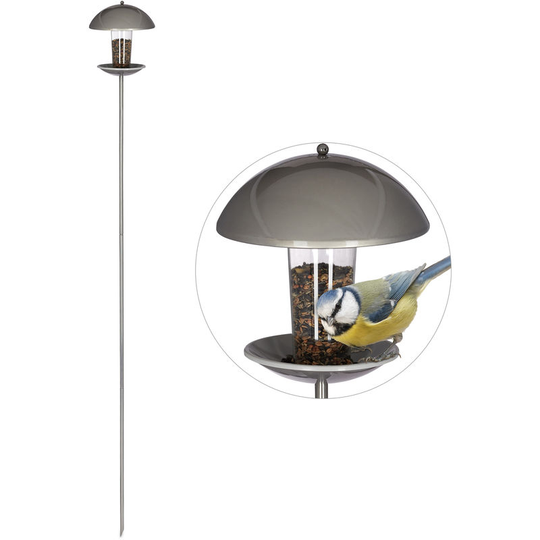 Relaxdays Bird Feeder, Birdhouse, Standing or Hanging Seed Dispenser, Garden & Balcony, H: 172 cm, Silver