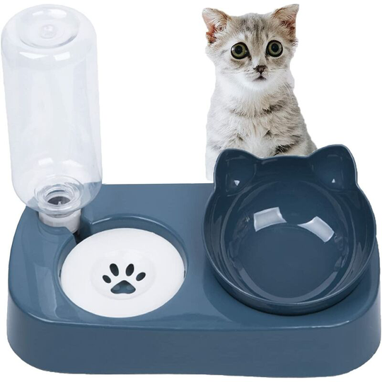 Benobby Kids - Cat Bowls, Pet Bowls, 2 in 1 Automatic Pet Water Fountain Anti-Overflow Food Dispenser, Available for Cats and Puppies, Blue, One Pack