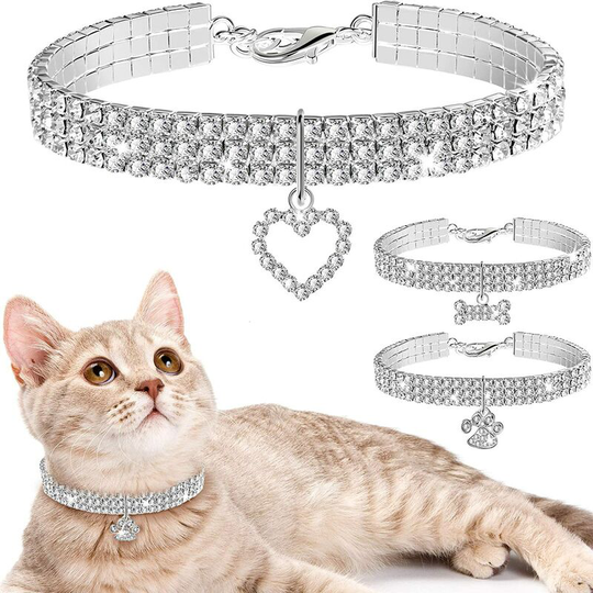 Sun Flowergb - 3 Pieces Bling Rhinestone Pet Collars Sequins Pendant Dog Collars Adjustable Crystal Cat Collar Elastic Pet Collar for Small Pet Cat