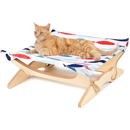 Cat Hammock Bed Elevated Pet Bed Breathable Detachable Cat Bed for Rabbit Cat Kitten Puppy,model: Fish pattern - model: Fish pattern