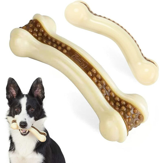 Bearsu - Dog Chew Toys for Aggressive Chewers, Real Beef Flavor Durable Dog Teething Chew Toys, Indestructible Dog Toys Bone for Large/Medium/Small