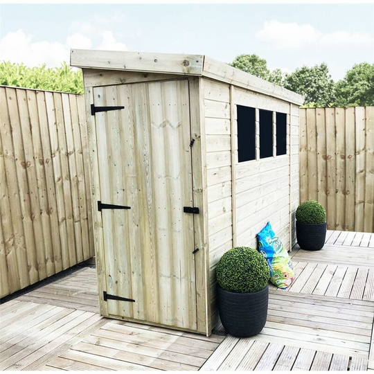 Marlborough Reverse Pent Sheds(bs) - 14 x 3 Reverse Pressure Treated Tongue And Groove Pent Shed With 3 Windows And Single Door + Safety Toughened