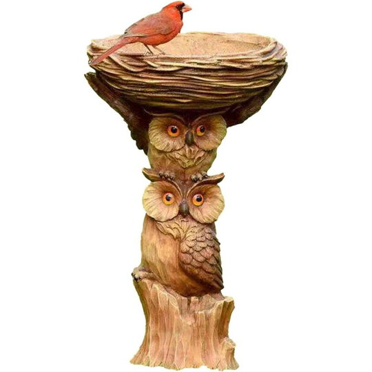 Bird feeder, owl style resin birdbath drinking feeder decoration artifact, bird feeder