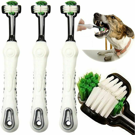 3 Pack Dog Toothbrush for Pet Dental Care Three Head Toothbrush Dental Hygiene Dog Toothbrush 3 Head Brush (White) S'areern