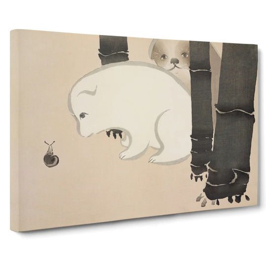 Puppies And A Snail By Kamisaka Sekka - Wrapped Canvas Painting